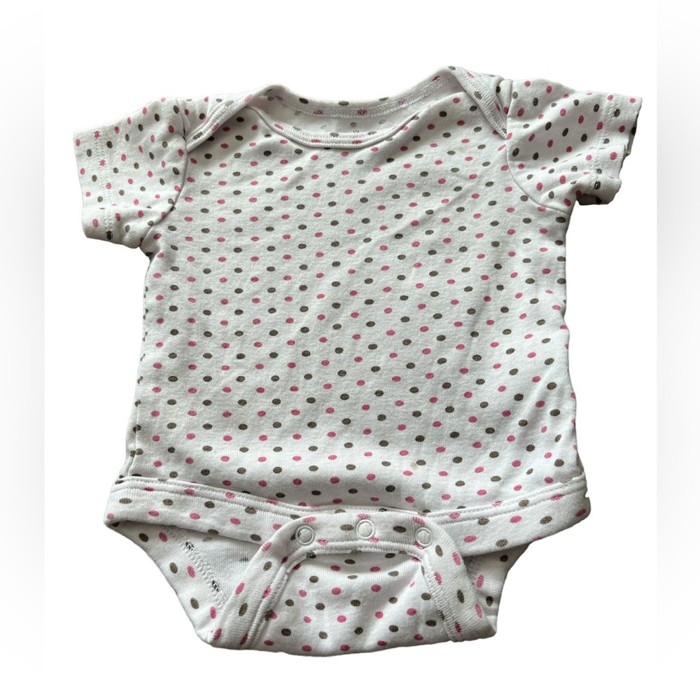 White, Brown, and Pink Small Wonders Polkadot Onesie